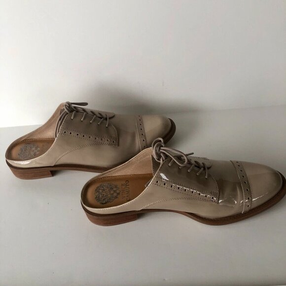 VINCE CAMUTO closed-toe tan patent leather slide/mule lace-up oxford look US 8M - Picture 7 of 15